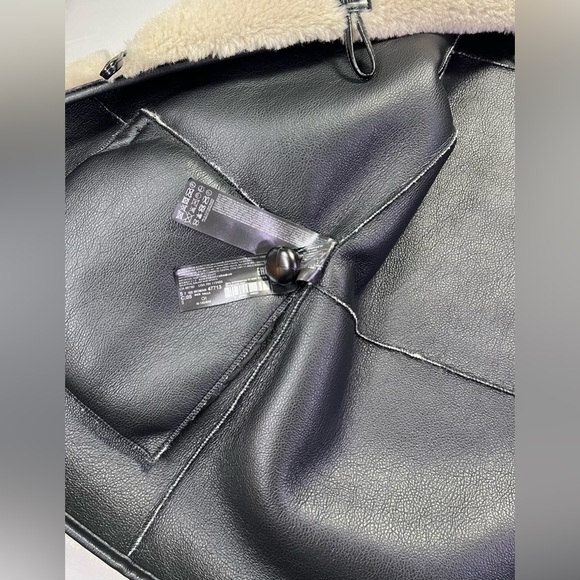 Mango Shearling Fur-Effect Coat Jacket Black Appliqués Accents - S - Like New! - Picture 5 of 9